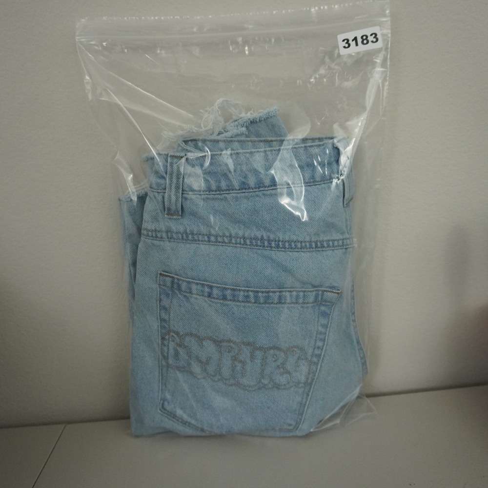 Empyre Denim Shorts Mens 28 Light Blue Baggy Raw Hem Embroidered Skate Jorts - Picture 8 of 15